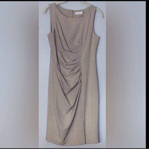 Calvin Klein Heathered Camel Colored Ruched Sheath Dress 4
